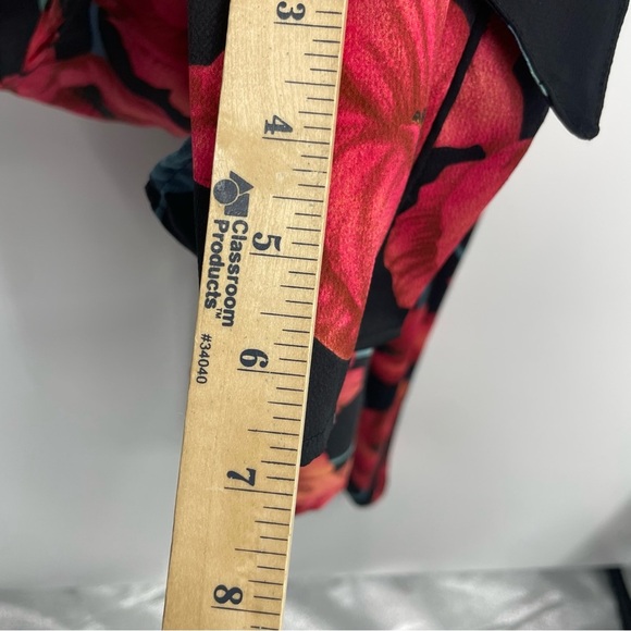H&M Black/Red Floral Poppy Robe Side Slits Half Sleeve Belted Gorgeous XS/S - Picture 7 of 10